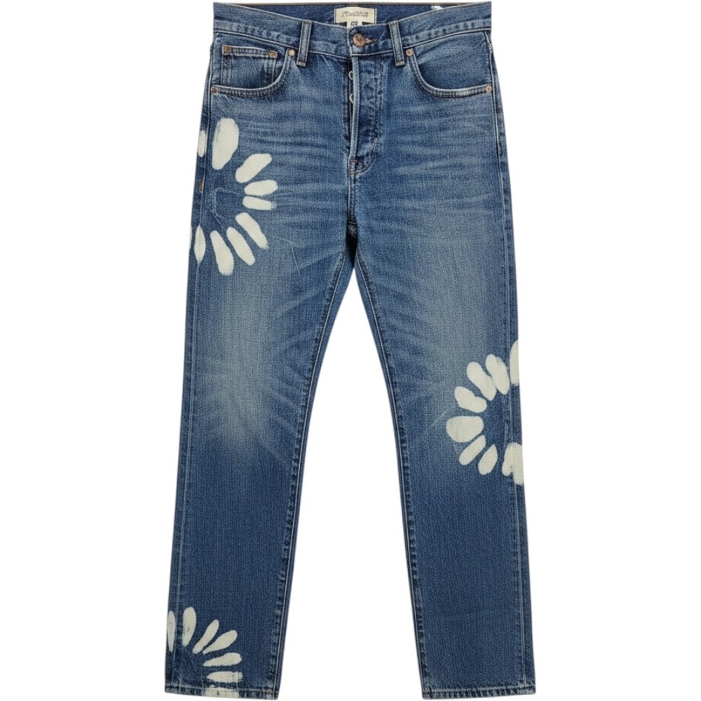 Madewell The Dean Easy Straight Jeans Women 25 Shibori Denim Wash White Flowers